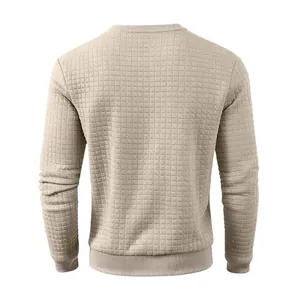 Back view showing the detailed square grid texture on this men's crew neck sweatshirt