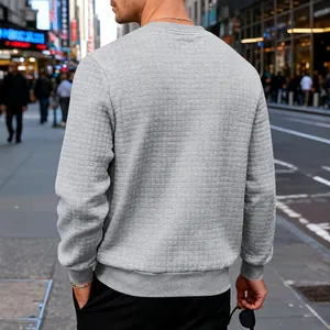 Back view of men's grey casual crew neck sweatshirt with square texture