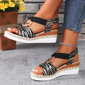 Women's Wedge Sandals Platform Peep Toe Espadrilles Metal Buckle Animal Print Texture Casual Comfortable Summer Footwear