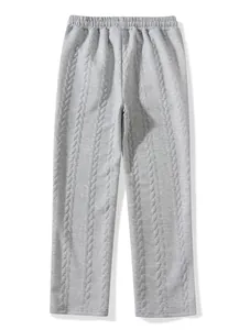 Men's grey cable knit straight-leg pants with elastic waist for autumn winter