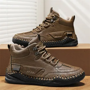 Herren Martin Boots Outdoor Freizeit Mikrofaser Lederschuhe Handgenäht Rutschfest Mid-Top Wanderschuhe Vintage Workwear Schuhe
