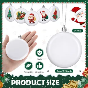 Lot de 24 ornements de Noël en forme de disque blanc de 8 cm