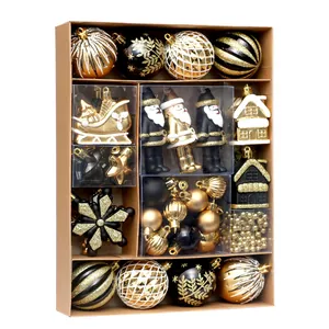 Ensemble de 50 pièces de décorations de Noël de luxe en noir et or pour votre sapin