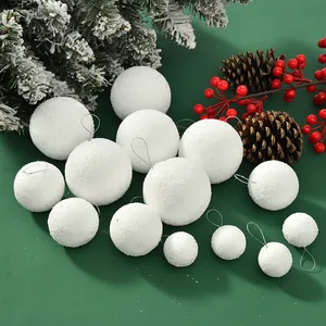 Set of pure white foam snowball Christmas tree ornaments in various sizes