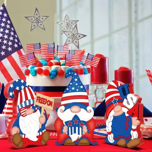 Patriotic Independence Day wooden gnome ornaments set for Fourth of July table decor