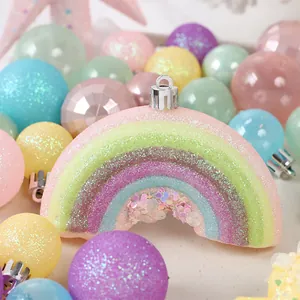 Sparkling rainbow Christmas tree ornament with 40 colorful macaron ball decorations