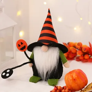 Adorable Halloween gnome plush doll with witch hat and pumpkin wand for party decor