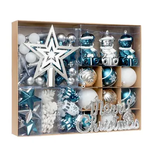 Weihnachtsschmuck-Set in Blau und Silber mit Baumspitze und Kugeln in Geschenkbox