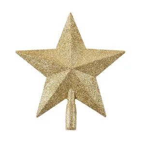 Eleganter goldener 3D-Weihnachtsbaumstern mit Glitzer für die Feiertagsdekoration