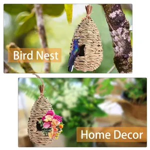 Handmade straw bird nest for outdoor garden use as functional birdhouse or home decor