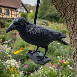 Realistic Crow Decoy Bird Deterrent For Garden Yard Outdoor Ornament Black Plastic Crow Model With Ground Stake Hunting Bait