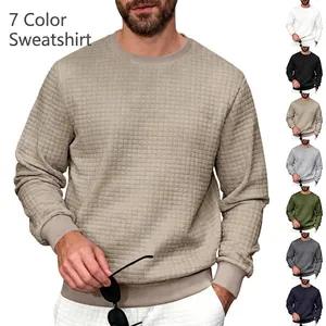 Casual men's long sleeve crewneck sweatshirt featuring a textured waffle grid pattern