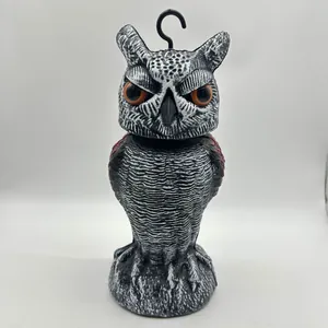 Realistic 360-degree rotating owl decoy bird repellent for garden and outdoor use