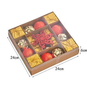 Coffret de boules de Noël rouges et dorées avec dimensions de 24x24x6 cm pour sapin