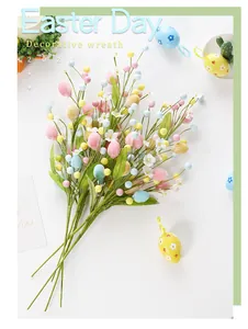 Close-up view of colorful Easter egg branches for DIY floral arrangements and decor