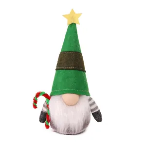 Poupée gnome de Noël avec chapeau vert à étoile et barbe blanche décor de fête