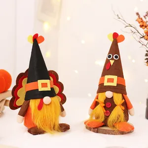 Cute Turkey Gnome Plush Doll Thanksgiving Halloween Decoration Harvest Faceless Old Man Ornament For Home Party Desktop