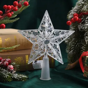 LED-Weihnachtsbaumspitze in Sternform aus klarem Kunststoff mit Batteriebox