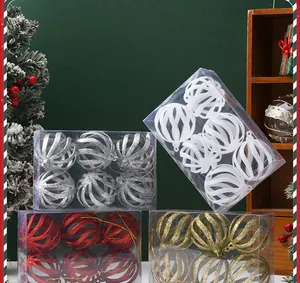 Set di 6 palline di Natale glitterate con design a spirale cava in diversi colori