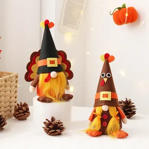 Set of 2 handmade turkey gnome plushies for Thanksgiving and fall holiday home decor.