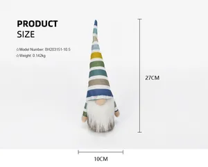 Detailed size and weight specifications for a 27cm striped Easter gnome plush toy