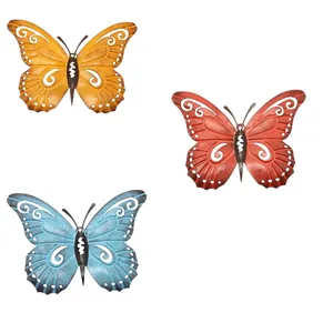 Set di 3 decorazioni murali con farfalle in metallo colorato per giardino