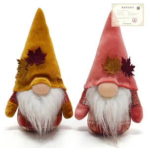 Autumn Harvest Festival Gnome Faceless Doll Velvet Maple Leaf Ornament Plaid Cloth Thanksgiving Rudolph Desktop Decoration