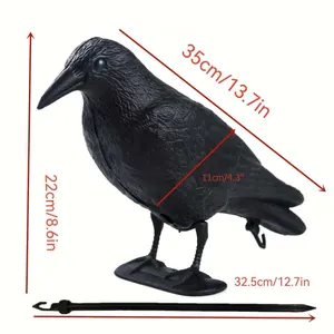 Realistic black crow decoy with garden stake for hunting or bird scaring - 13.7 inch