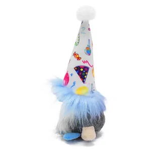 Plush birthday gnome doll with festive party hat and blue beard detail