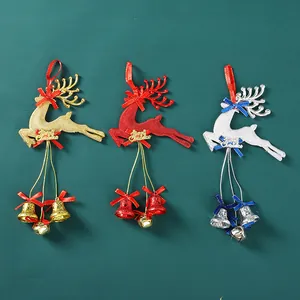 Christmas Reindeer Hanging Ornament With Bells And Bowknot Glitter Elk Decoration For Christmas Tree Home Party Festive Gift