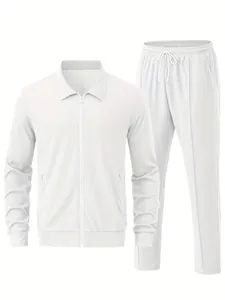Herren Waffelstrick Trainingsanzug Polyester Reversjacke Und Hose Casual Slim Fit Top And Bottom Für Frühling Herbst