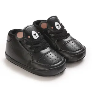 Baskets noires adorables pour bébé garçon avec motif ours, taille 6-12 mois