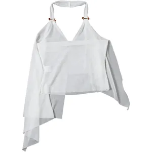 Elegant white halter neck V-neck camisole featuring a sexy irregular hem design detail.