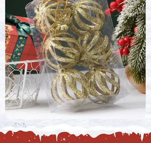 Set di palline di Natale dorate e glitterate in scatola trasparente per decorazioni