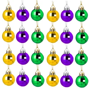 24pcs 3cm carnival Christmas hanging balls with shiny faceted mirror surface gold purple and green