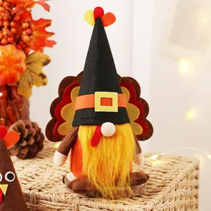 Handmade Thanksgiving turkey gnome plush doll for festive home tabletop decoration