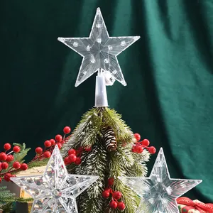 LED Weihnachtsbaumspitze Stern Licht Transparente Kunststoff Lampe Batteriebetrieben Warme Beleuchtung Festliche Haus Dekoration