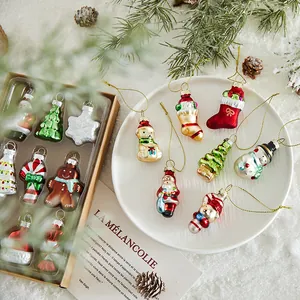 Weihnachten Glas Ornament Set Handbemalt Weihnachtsmann Schneemann Lebkuchenmann Hängedekoration Für Weihnachtsbaum Haus Dekoration