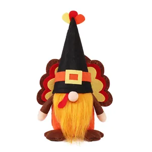 Festive Thanksgiving turkey gnome plush doll for autumn holiday tabletop home decoration