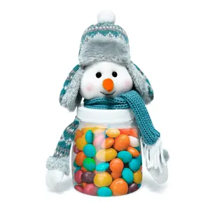 Creative Christmas snowman candy jar for kids with cute blue knitted hat and scarf