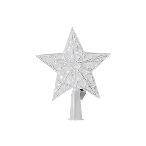 Detailansicht der klaren LED-Stern-Weihnachtsbaumspitze mit stabilem weißem Sockel