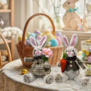 Adorable Easter plush bunny couple dolls with carrot and flower for spring decoration