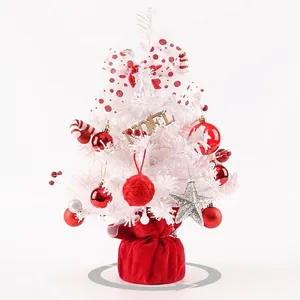 Red and white rotating music box mini Christmas tree for tabletop holiday decoration