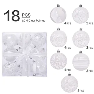 Bolas de Navidad Transparentes Pintadas en Blanco PET Plástico Adornos para Árbol de Navidad para Decoración de Fiestas Hogar