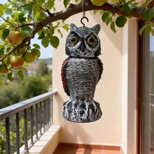 Realistic Rotating Head Owl Decoy PE Bird Deterrent Ornament Garden Yard Balcony Scarecrow Owl Statue Bird Repellent