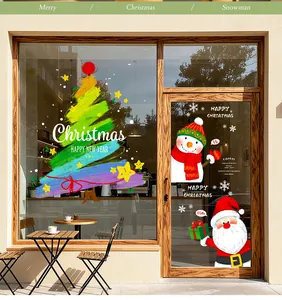 Adesivi statici natalizi per vetrine con albero di Natale colorato e pupazzo di neve