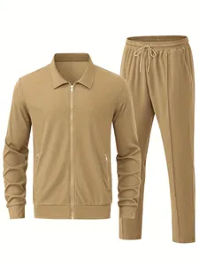 Zweiteiliges Herren-Trainingsanzug-Set aus Waffelstrick mit Reißverschlussjacke und Hose