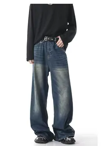 Vintage yellow mud wash wide-leg jeans for men with relaxed fit and stackable cuffs