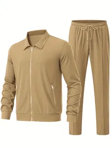Herren-Trainingsanzug-Set aus Waffelstrick mit Reißverschlussjacke und passender Tunnelzughose