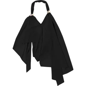 Detailed view of sexy black halter neck camisole with V-neck and asymmetrical design